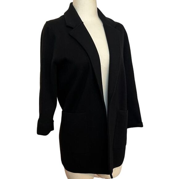 J Crew Black Ponte Pique Wool Cotton Knit Relaxed Open Front Blazer Jacket Small - Picture 1 of 7